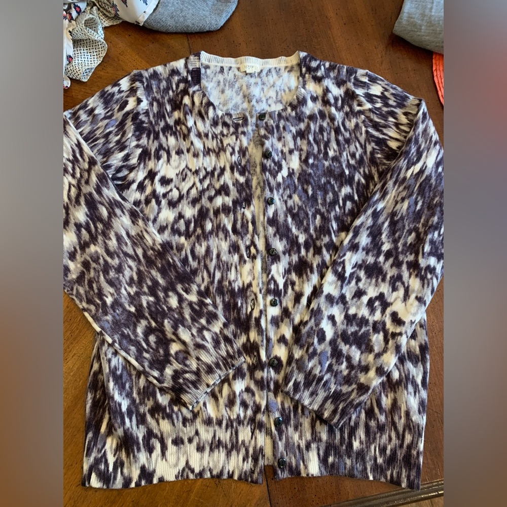 J Crew Blue Leopard print cardigan